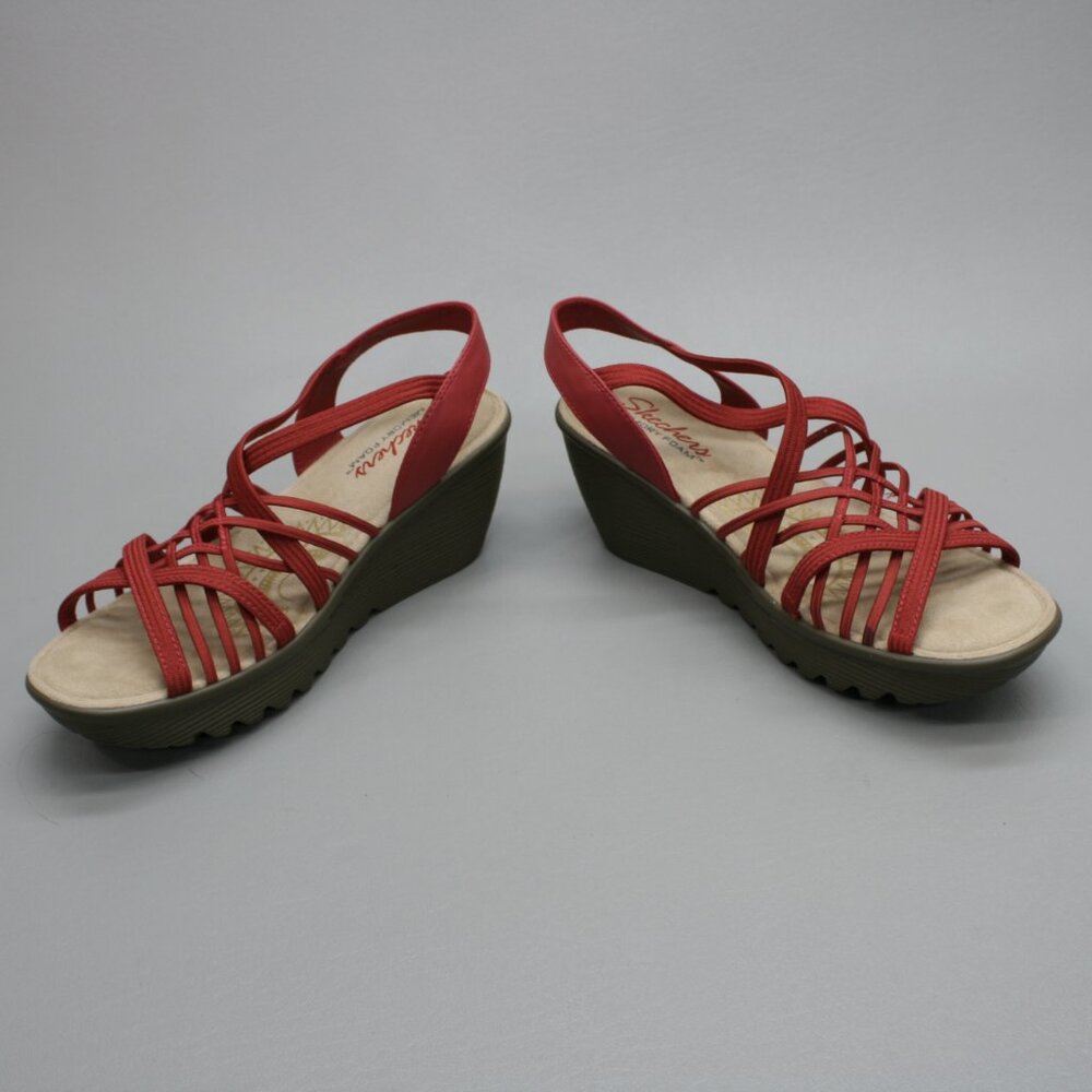 Skechers Ladies 8 Parallel-Crossed Wires Red Slingback Wedge Heels Sandals Shoes - Picture 10 of 10